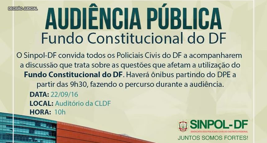 Audiência na Câmara Legislativa discutirá uso do Fundo Constitucional