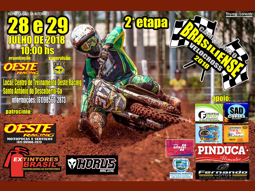 Santo Antônio do Descoberto recebe, no fim de semana, 2a Etapa do Campeonato Brasiliense de Velocross 2018