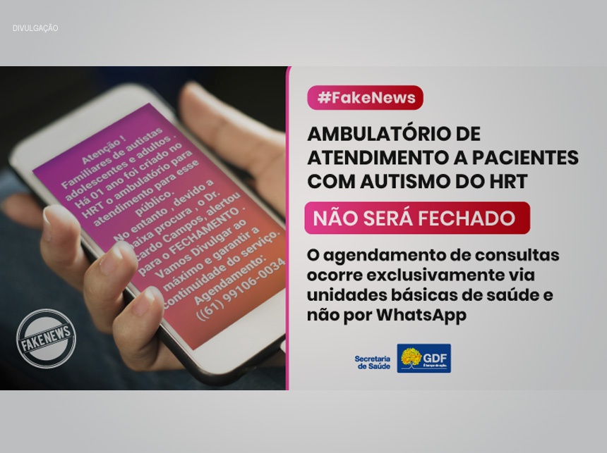 Fake News: Ambulatório do HRT que atende pessoas com autismo não será fechado