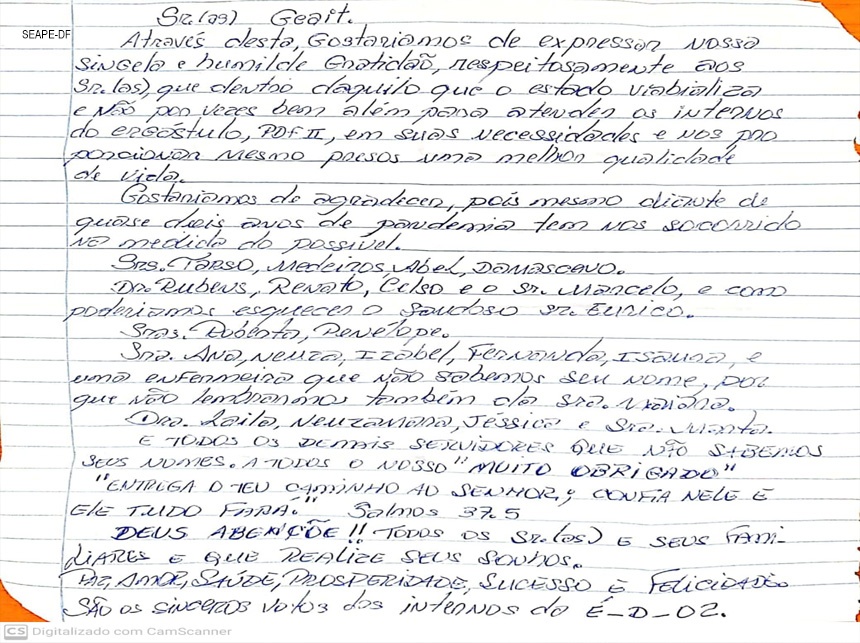 Presos escrevem carta para homenagear profissionais de saúde