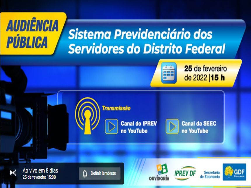 Iprev fará audiência pública sobre previdência do GDF