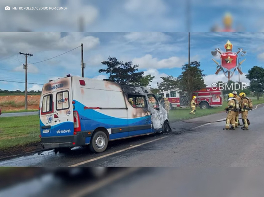 Ambulância da UTI Vida pega fogo, em trânsito, na BR0-20. “Vou apurar”, afirma Jorge Vianna
